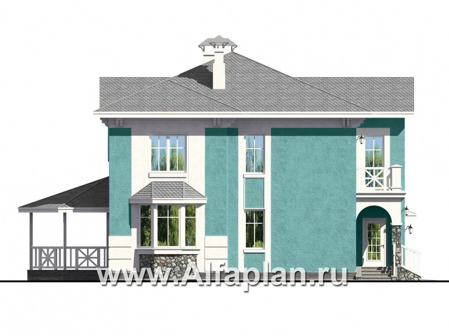 Проекты домов Альфаплан - «Белоостров» - классический коттедж с отличной планировкой - изображение фасада №3