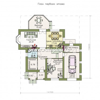 Проекты домов Альфаплан - «Белоостров» - классический коттедж с отличной планировкой - превью плана проекта №1