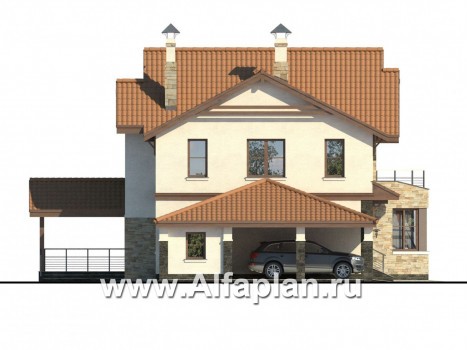 Проекты домов Альфаплан - «Бригантина» - проект коттеджа с оригинальным планом - превью фасада №3