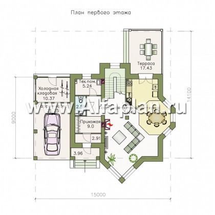 Проекты домов Альфаплан - «Бригантина» - проект коттеджа с оригинальным планом - превью плана проекта №1
