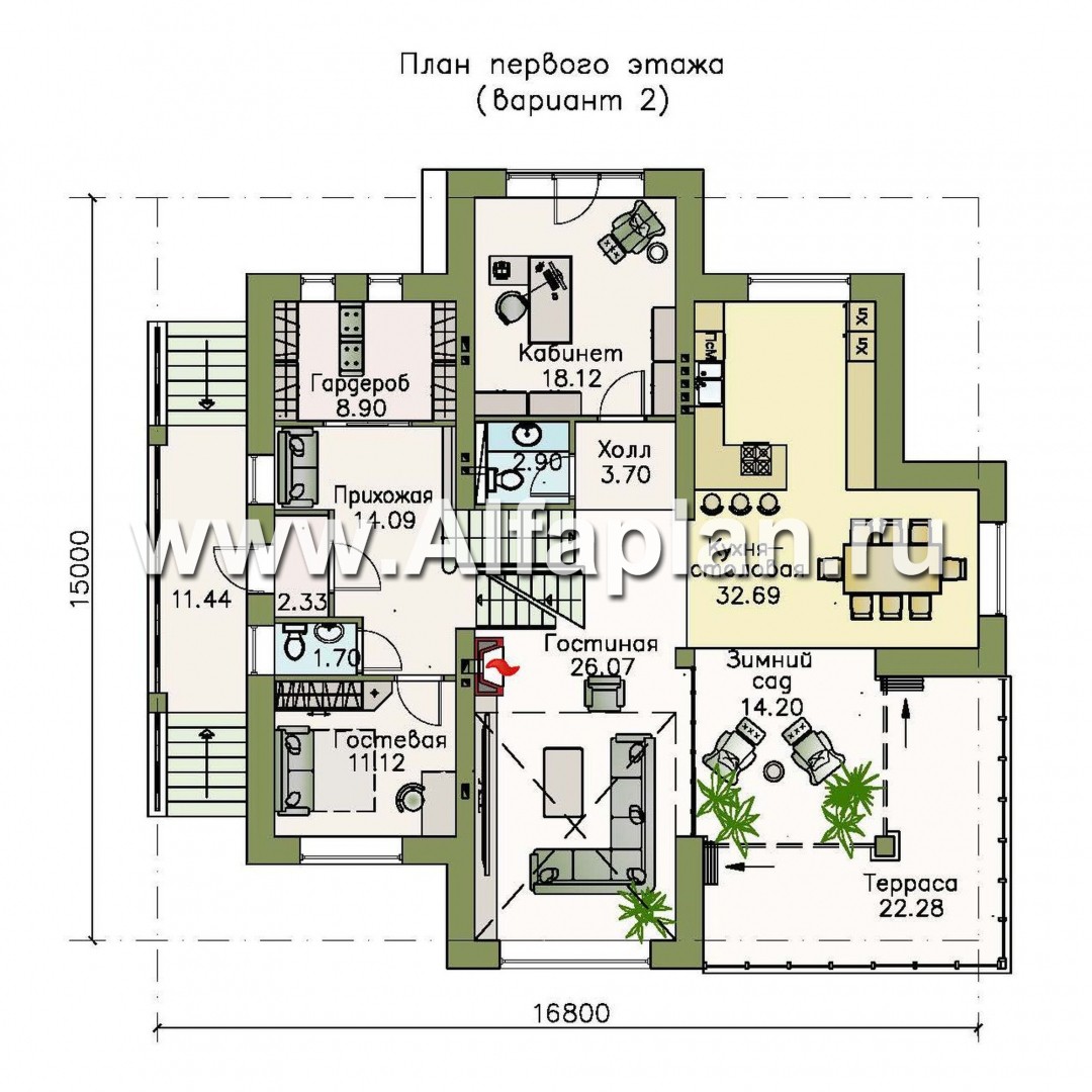 Проекты домов Альфаплан - «Три  семерки»- современный особняк с большими окнами - изображение плана проекта №3
