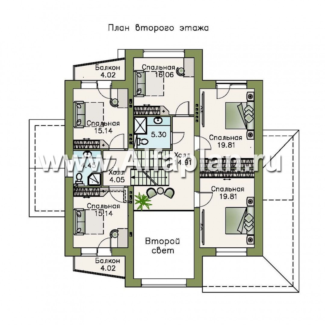 Проекты домов Альфаплан - «Три  семерки»- современный особняк с большими окнами - изображение плана проекта №4