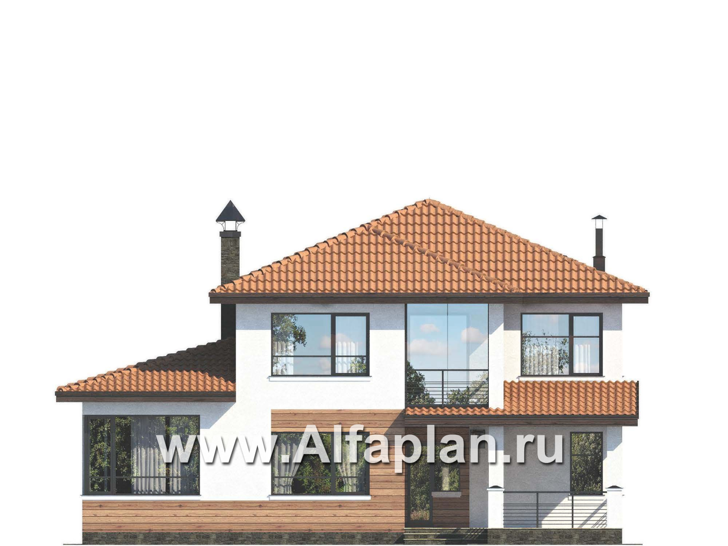 Проекты домов Альфаплан - «Фортуна» - современный коттедж с высокой гостиной - изображение фасада №4