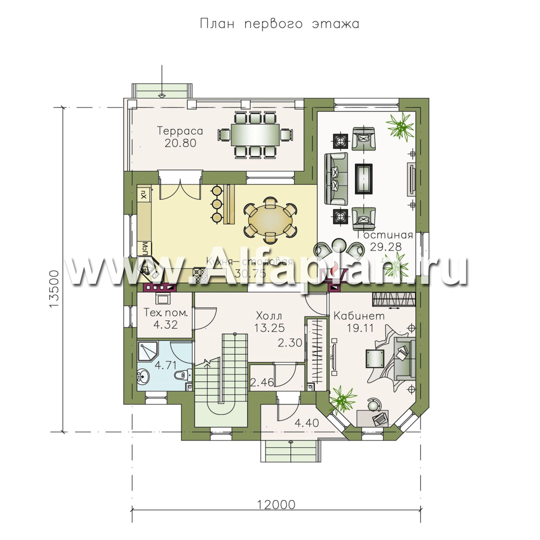 Проекты домов Альфаплан - «Феникс» - Двухэтажный коттедж с компактным планом - изображение плана проекта №1