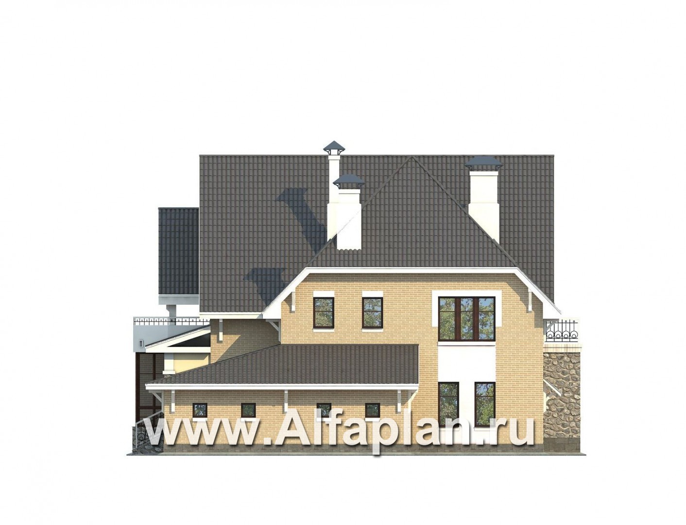 Проекты домов Альфаплан - «Белый ветер» - загородный коттедж с жилой мансардой - изображение фасада №2