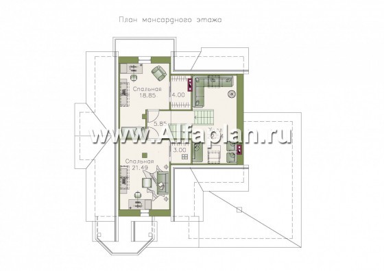 Проекты домов Альфаплан - «Белый ветер» - загородный коттедж с жилой мансардой - превью плана проекта №3