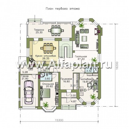 Проекты домов Альфаплан - «Гавань» - комфортабельный дом для большой семьи - превью плана проекта №1