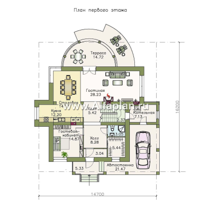 Проекты домов Альфаплан - «Брилланте» - яркий  коттедж из кирпичей с пирамидальной кровлей - превью плана проекта №1