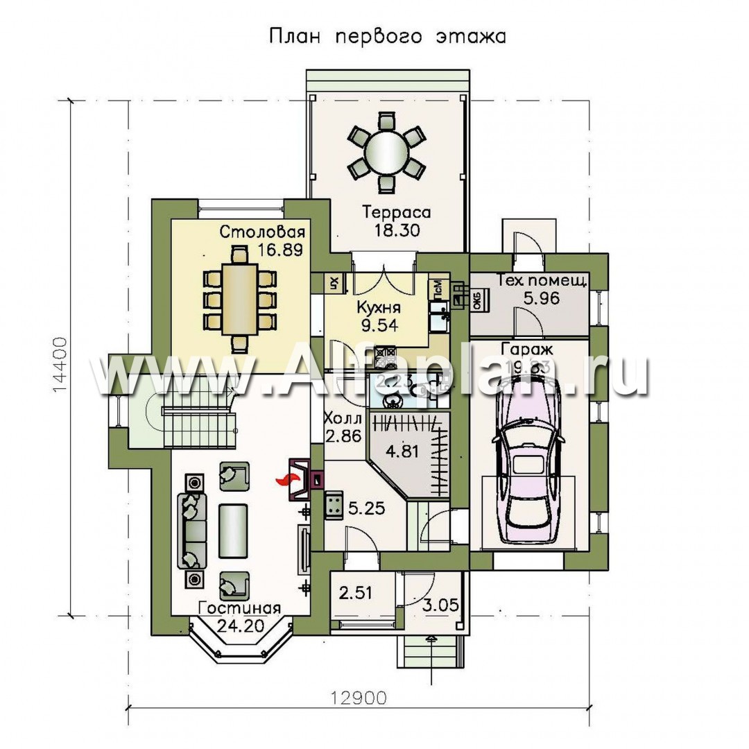 Проекты домов Альфаплан - «Примавера» - компактный коттедж c теплым гаражом - изображение плана проекта №1