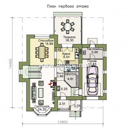 Проекты домов Альфаплан - «Примавера» - компактный коттедж c теплым гаражом - превью плана проекта №1