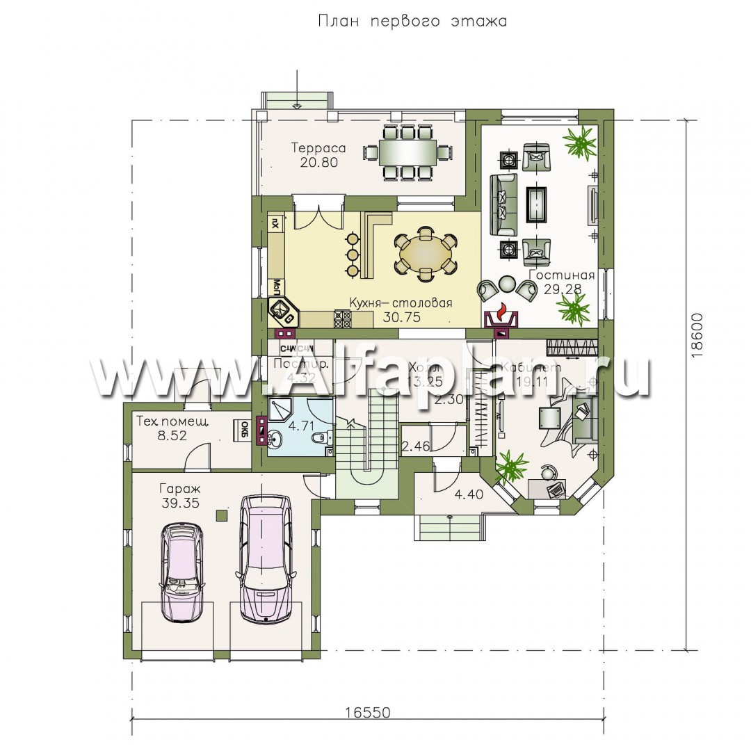 Проекты домов Альфаплан - «Феникс» - двухэтажный коттедж с компактным планом - изображение плана проекта №1