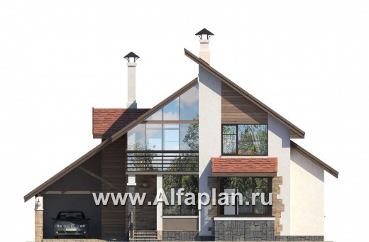 Проекты домов Альфаплан - «Футура» - коттедж для современной семьи с двумя детьми - превью фасада №1