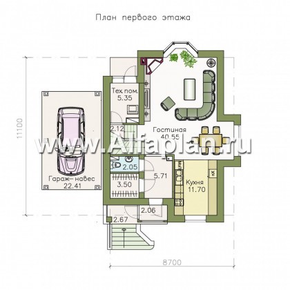 Проекты домов Альфаплан - «Менестрель» - коттедж для узкого участка - превью плана проекта №1