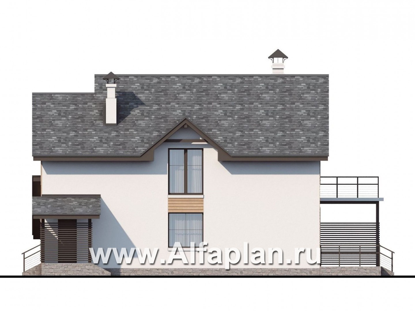 Проекты домов Альфаплан - «Гольфстрим»- компактный дом с навесом для авто - изображение фасада №2
