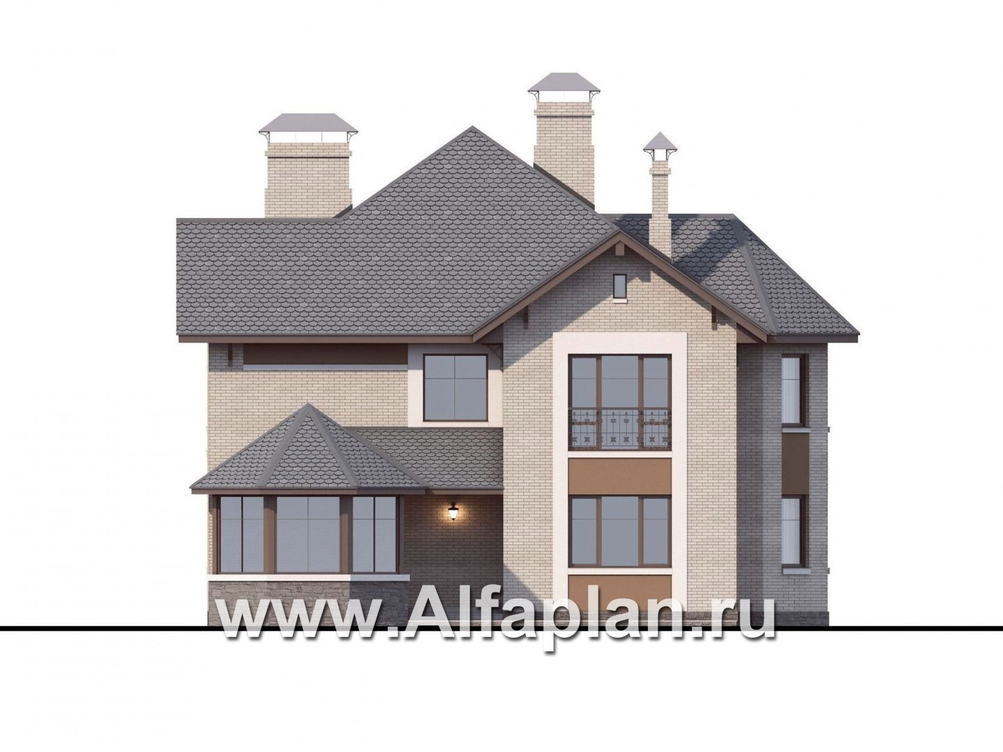 Проекты домов Альфаплан - «Львиное сердце» - загородный коттедж с просторной верандой - изображение фасада №4