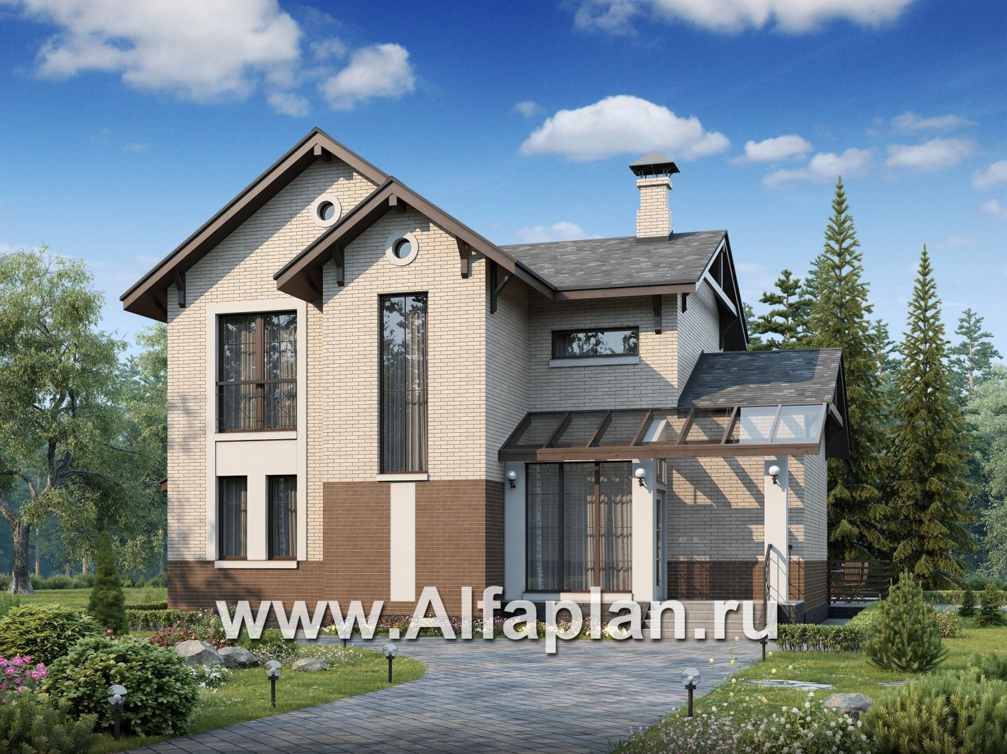 Проекты домов Альфаплан - «Флагман» - комфортабельный коттедж с бассейном и зоной spa - основное изображение