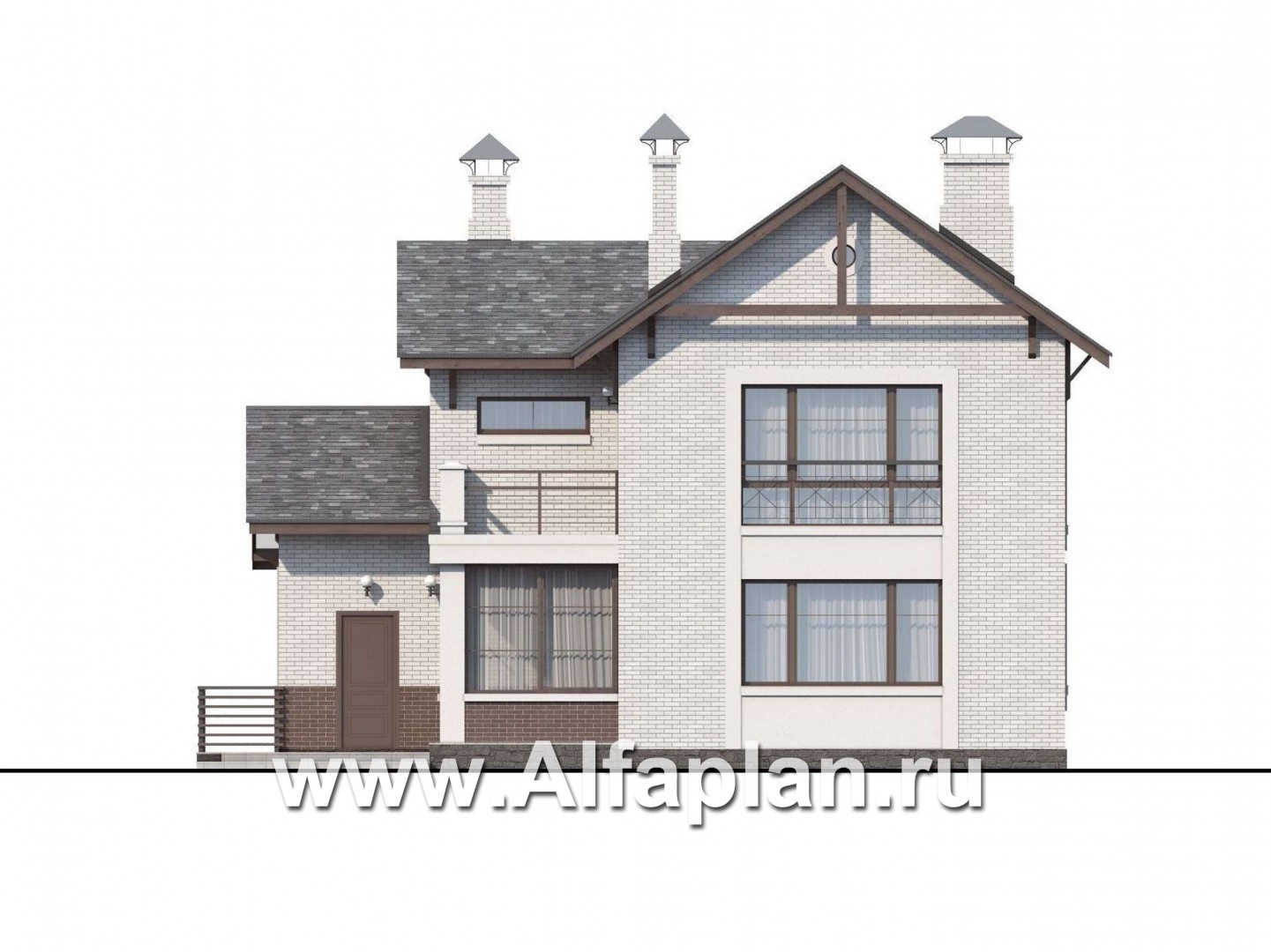 Проекты домов Альфаплан - «Флагман» - коттедж с большой верандой и солярием - изображение фасада №4