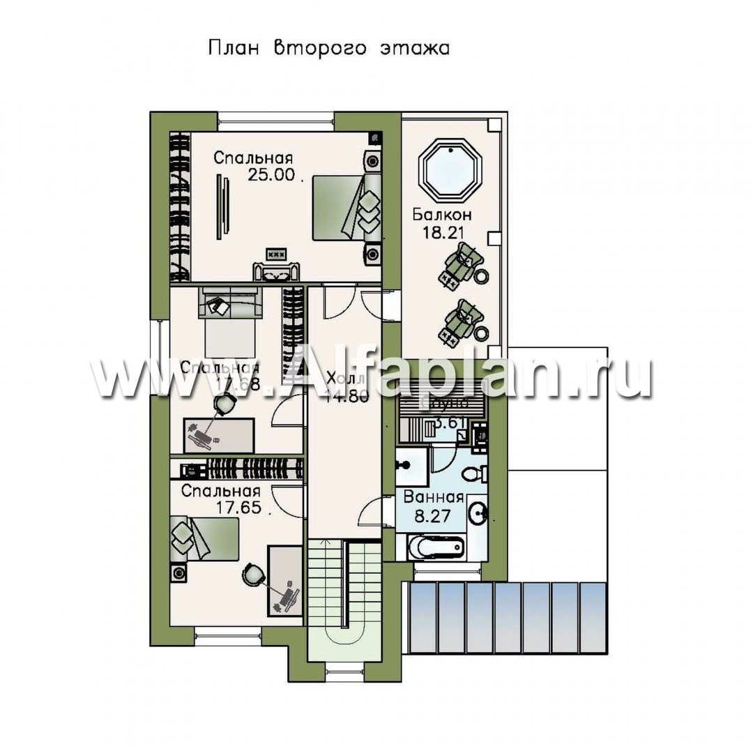 Проекты домов Альфаплан - «Флагман» - коттедж с большой верандой и солярием - план проекта №3