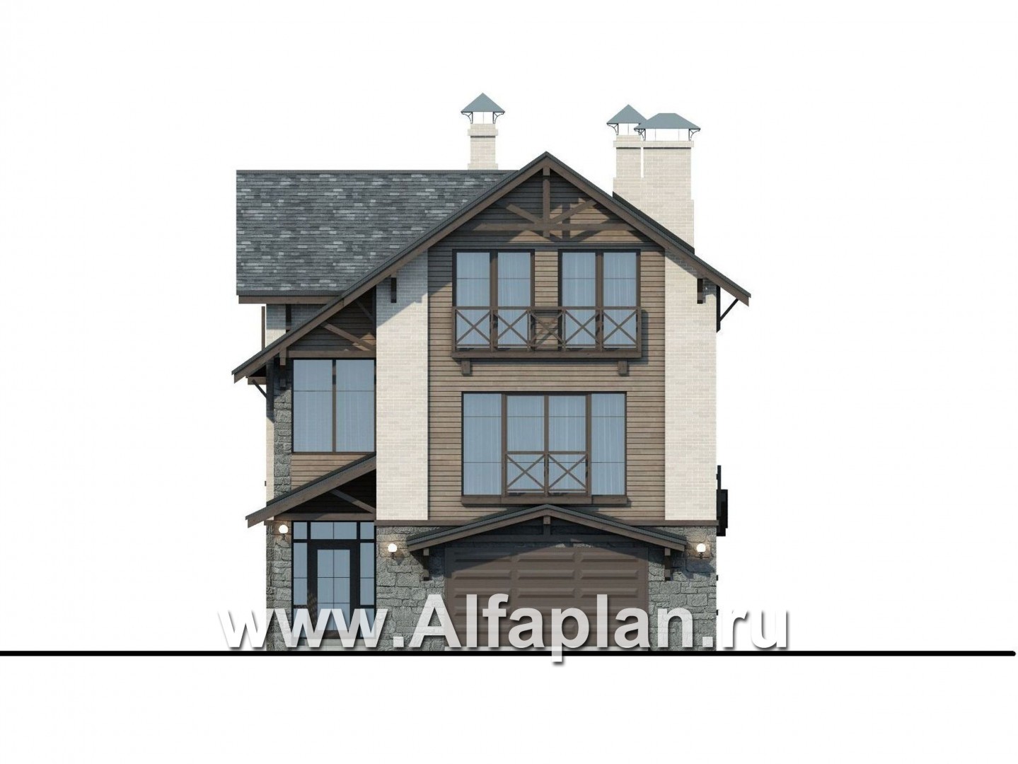 Проекты домов Альфаплан - Компактный дом с большим гаражом, верандой и зимним садом - изображение фасада №1