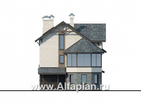 Проекты домов Альфаплан - Компактный дом с большим гаражом, верандой и зимним садом - превью фасада №4