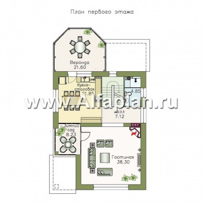 Проекты домов Альфаплан - Компактный дом с большим гаражом, верандой и зимним садом - превью плана проекта №2