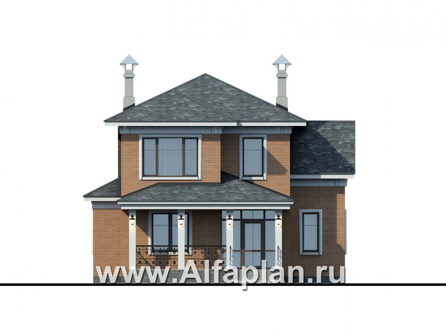 Проекты домов Альфаплан - «Портал» - двухэтажный классический коттедж - изображение фасада №1