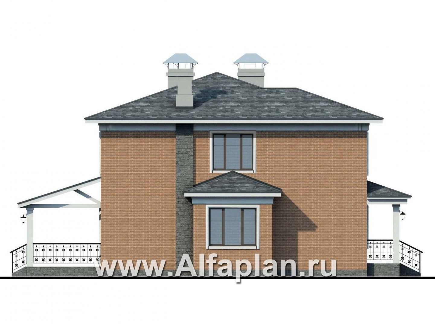 Проекты домов Альфаплан - «Портал» - двухэтажный классический коттедж - изображение фасада №3