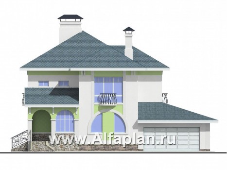 Проекты домов Альфаплан - «Палома» - респектабельный  особняк с большим гаражом - превью фасада №1