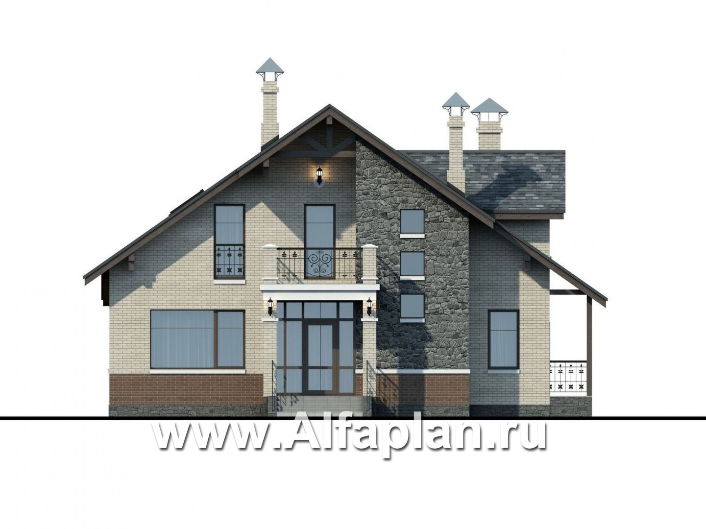 Проекты домов Альфаплан - «Бергедорф» - экономичный дом с двускатной кровлей - изображение фасада №1