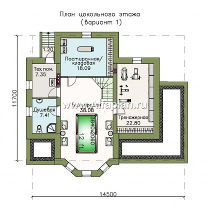 Проекты домов Альфаплан - «Клио Плюс» - коттедж с  цокольным этажом и угловой террасой - превью плана проекта №1