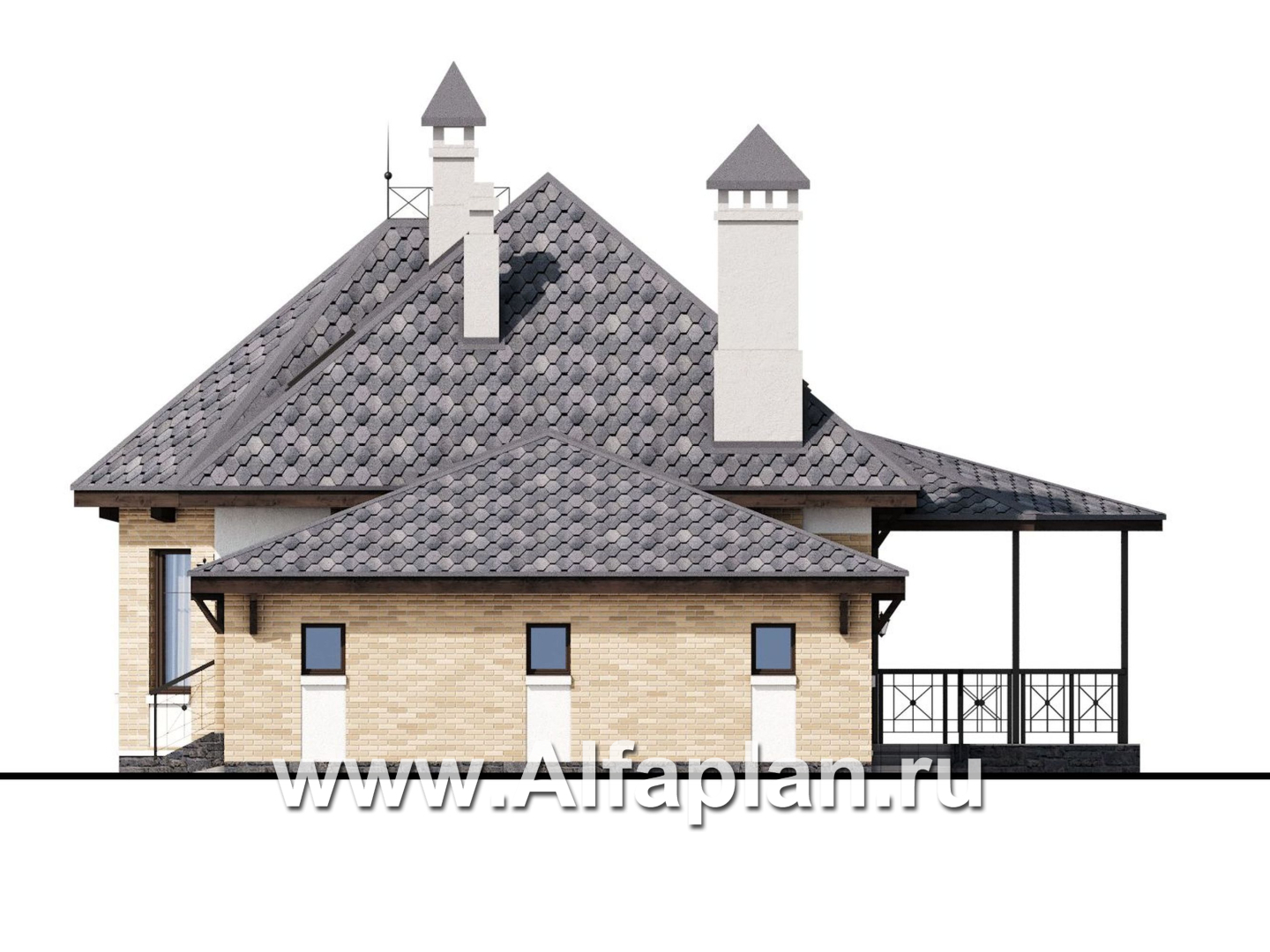 Проекты домов Альфаплан - «Душечка» - небольшой дом с мансардой и гаражом - изображение фасада №2