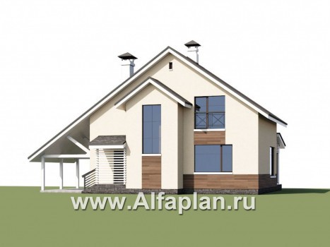 Проекты домов Альфаплан - «Реалист» - загородный дом с верандой и навесом для машины - превью дополнительного изображения №1