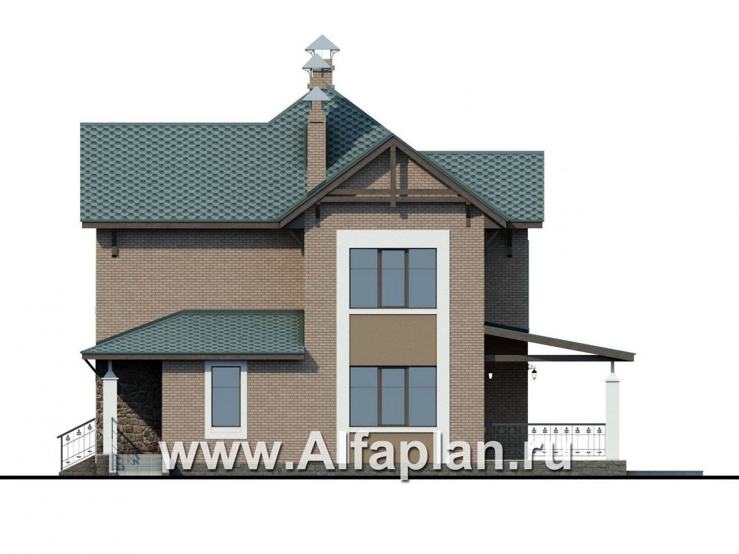 Проекты домов Альфаплан - «Магнит» - коттедж с террасами и постирочной - изображение фасада №2