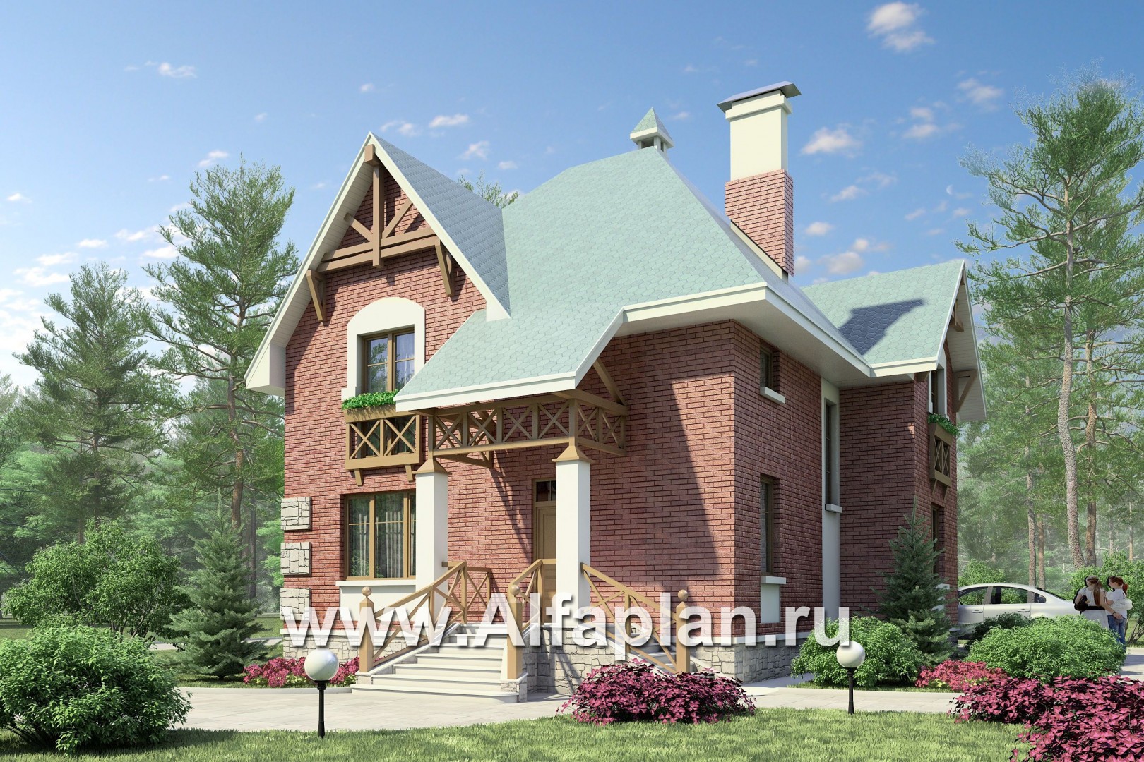 Проекты домов Альфаплан - «Магистр» - двухэтажный  дом с эркером - основное изображение