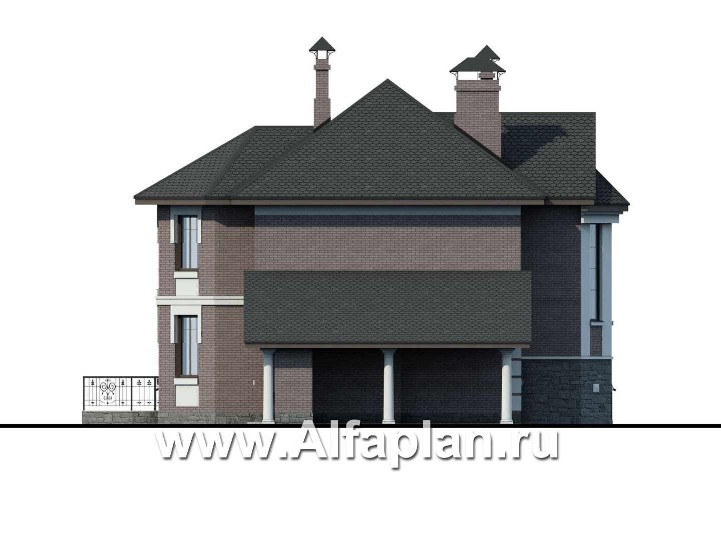 Проекты домов Альфаплан - «Монплезир»- изысканный коттедж с навесом для авто - изображение фасада №3