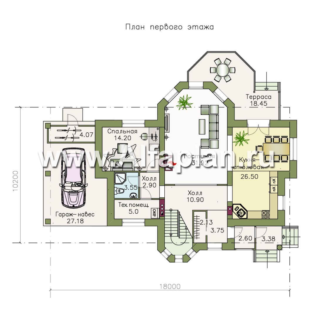 Проекты домов Альфаплан - «Монплезир»- изысканный коттедж с навесом для авто - изображение плана проекта №1