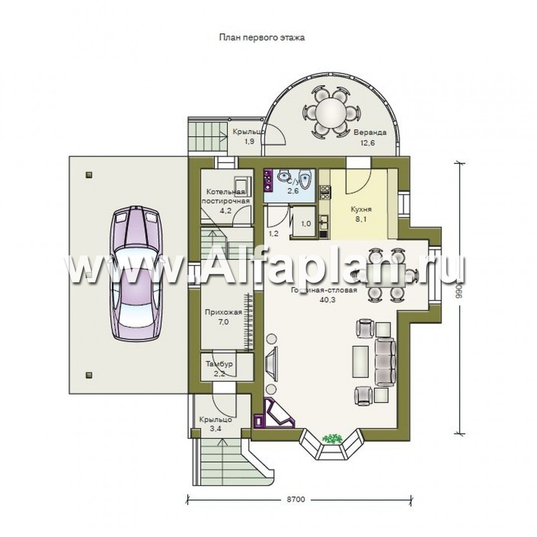 Проекты домов Альфаплан - «Вива Бе» - рациональный дом с навесом для машины - изображение плана проекта №1