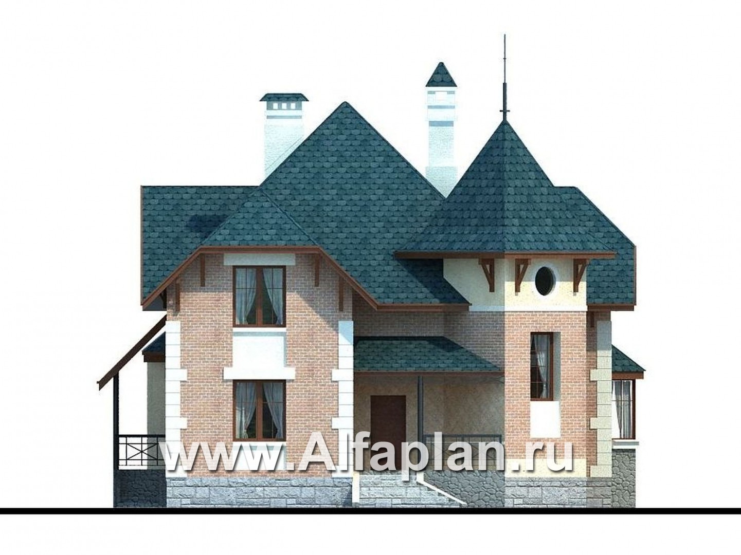 Проекты домов Альфаплан - «Баттерфляй» - коттедж для углового участка - изображение фасада №1