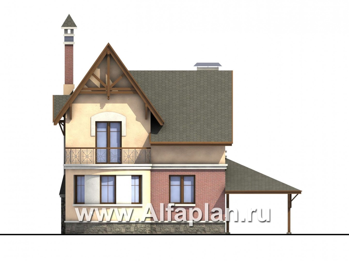 Проекты домов Альфаплан - «Аристо» - компактный дом с навесом для машины - изображение фасада №4