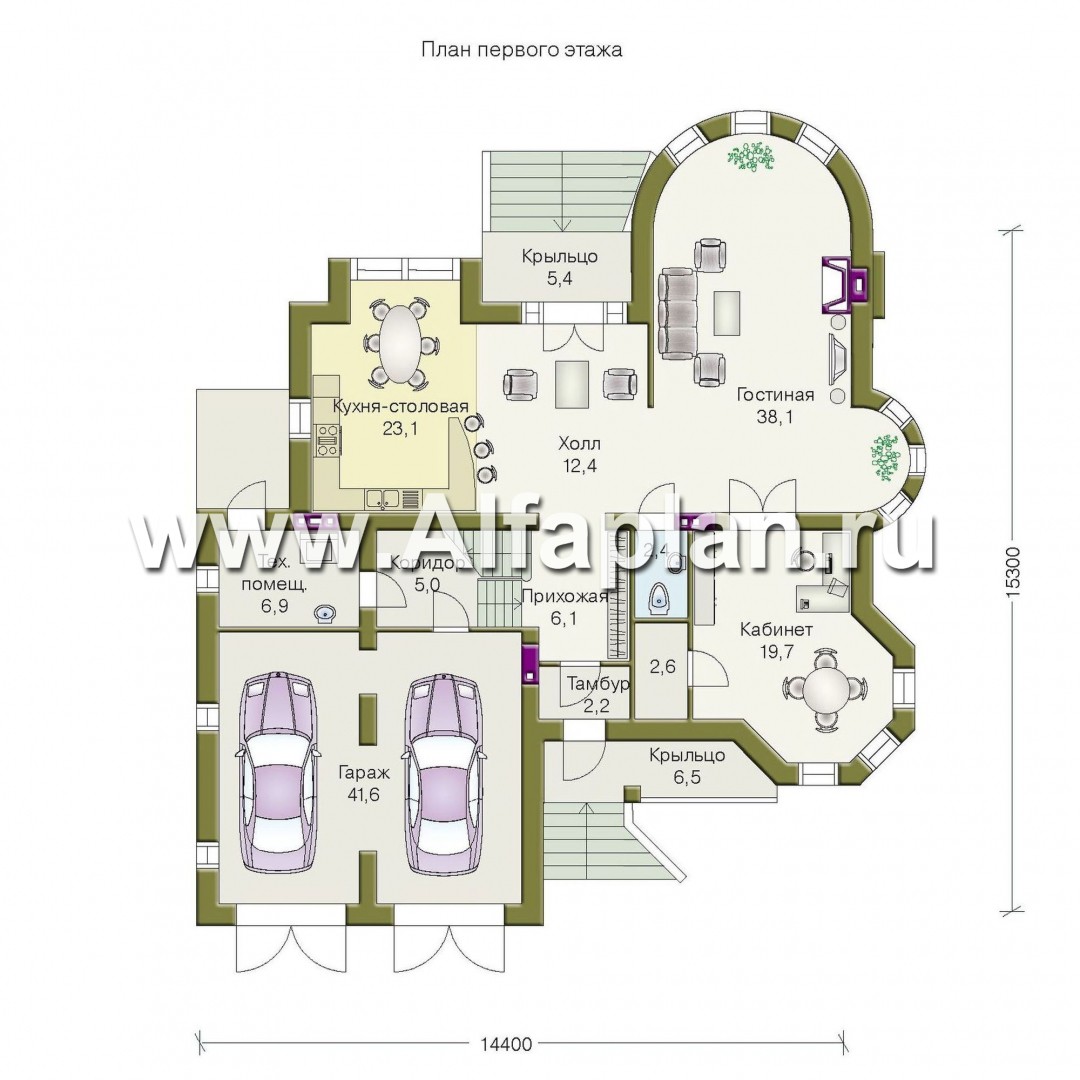 Проекты домов Альфаплан - «Паркон» - коттедж с угловой башенкой - план проекта №1