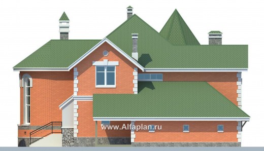 Проекты домов Альфаплан - «Паркон» - коттедж с угловой башенкой - превью фасада №3