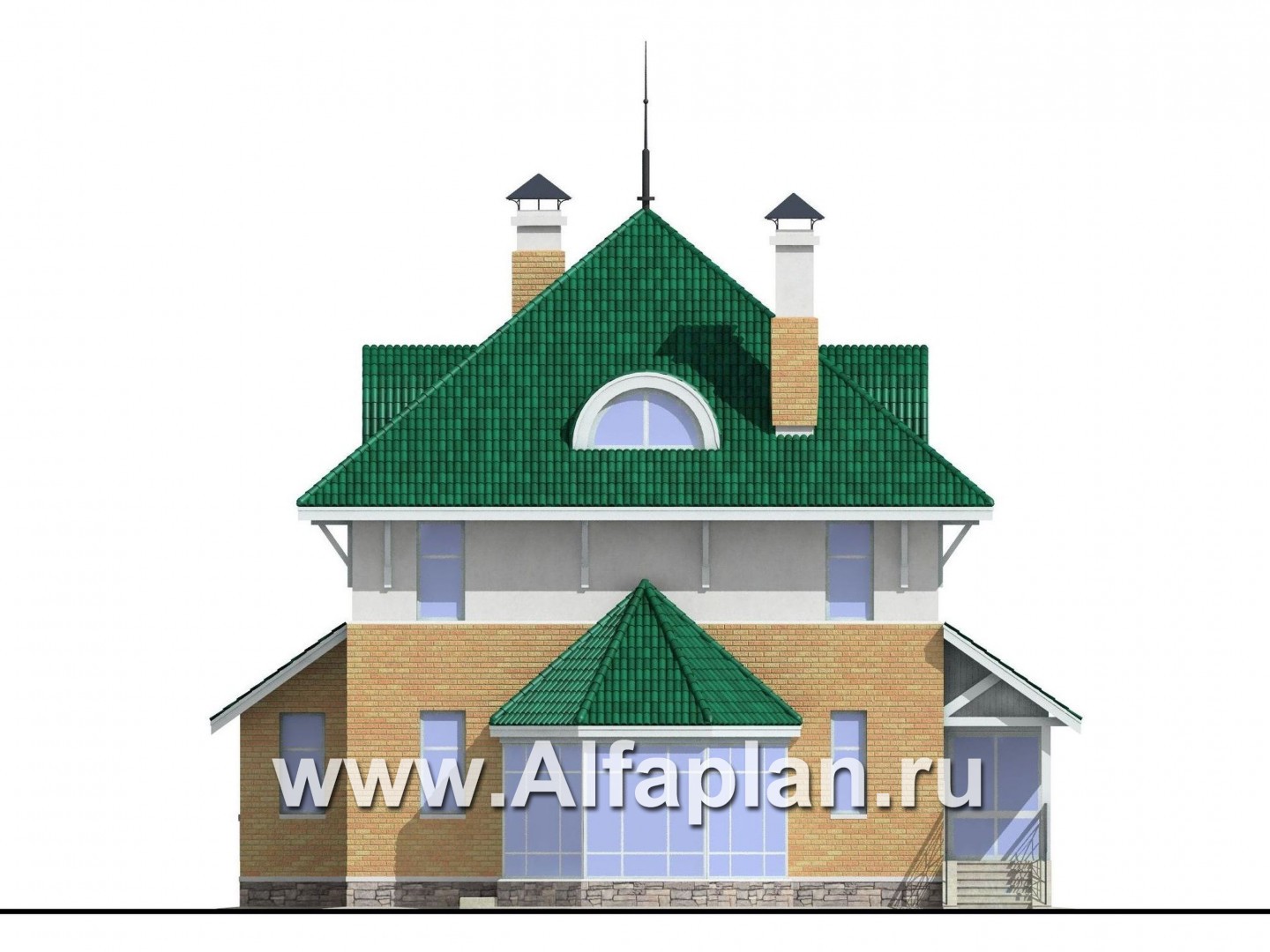Проекты домов Альфаплан - «Петит» - проект двухэтажного загородного дома с просторной мансардой - изображение фасада №4