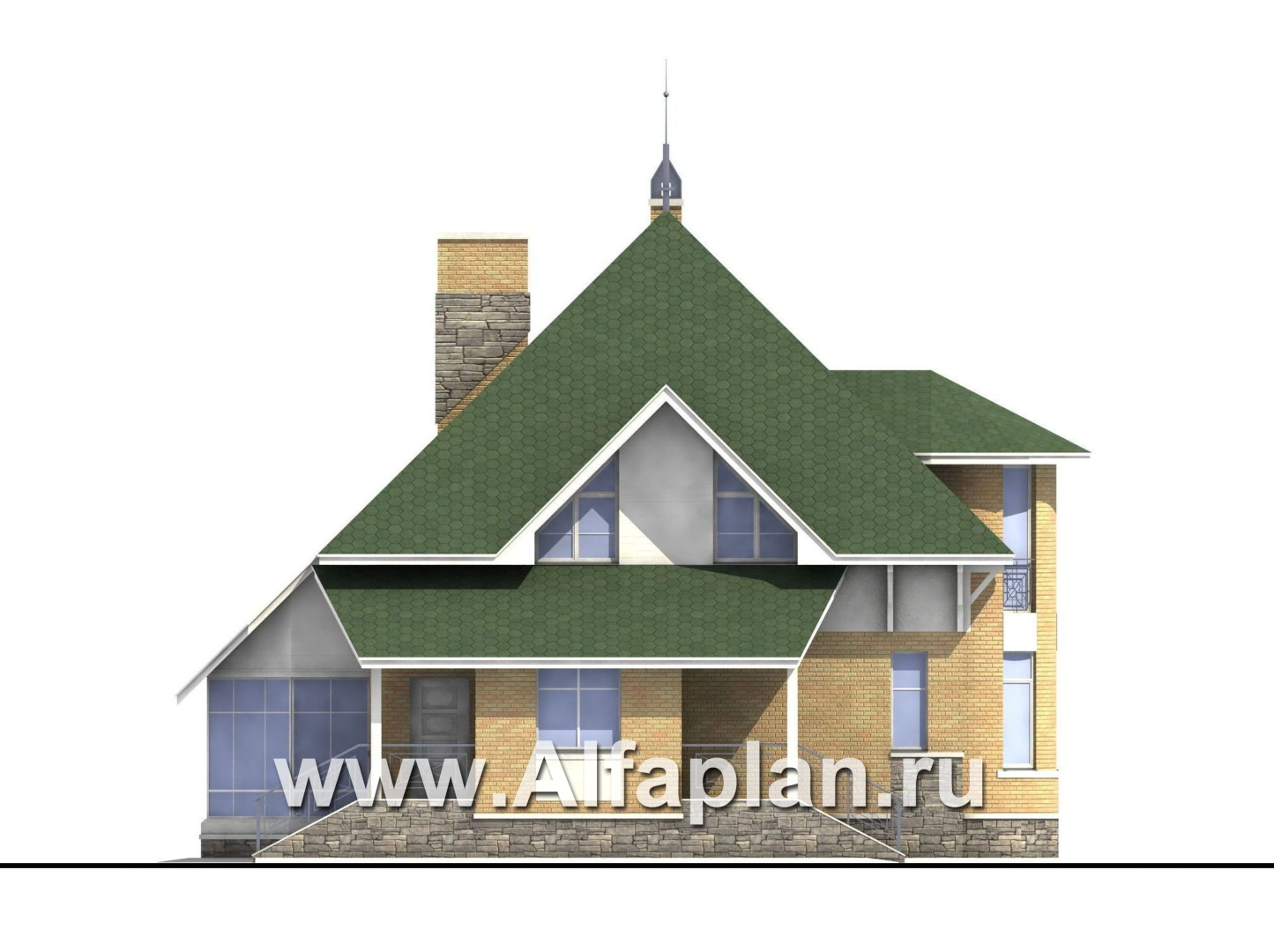 Проекты домов Альфаплан - «Петит» - проект дома с полукруглым эркером - изображение фасада №2