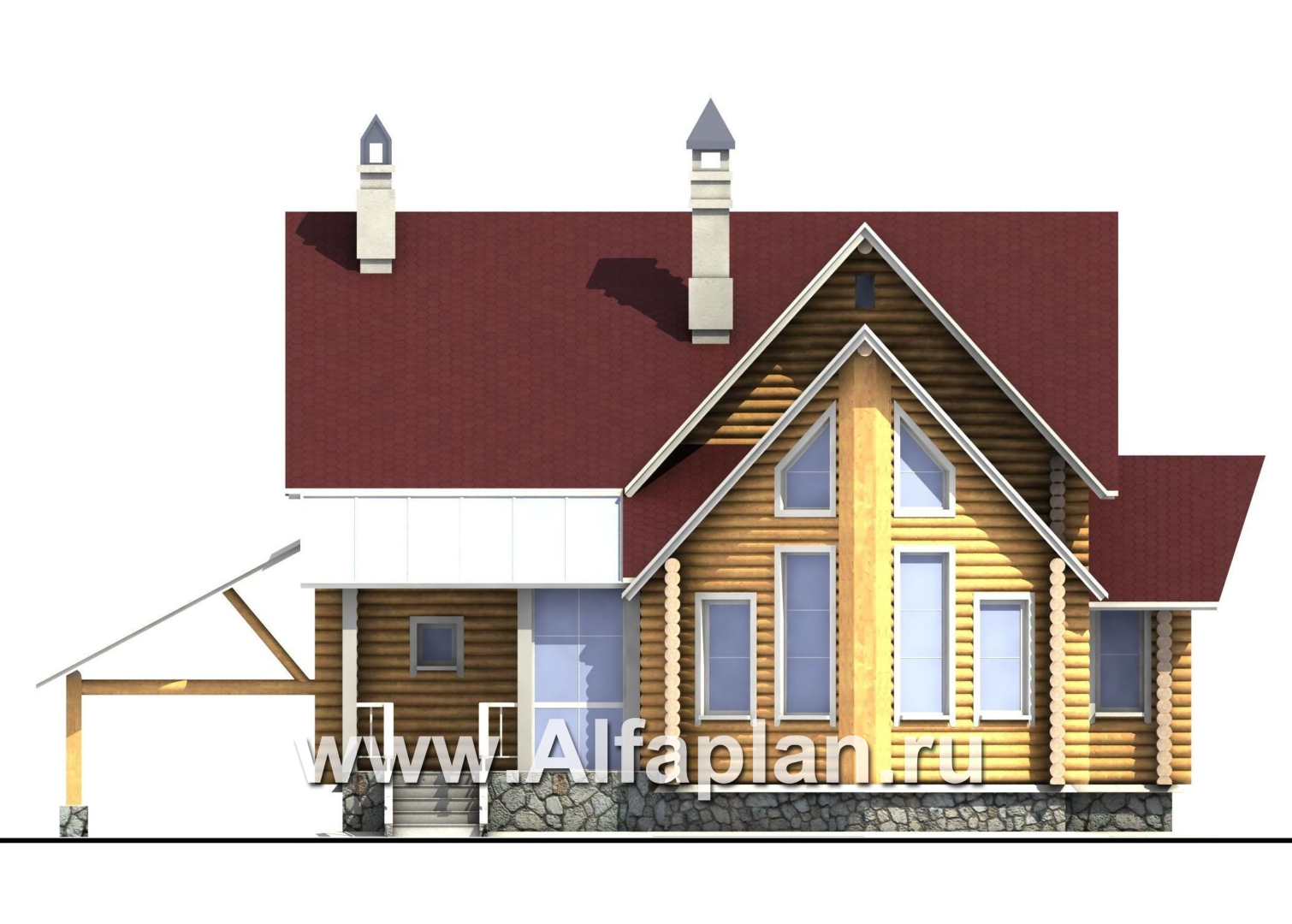 Проекты домов Альфаплан - «Л-Хаус» - деревянный дом с навесом для машины - изображение фасада №1