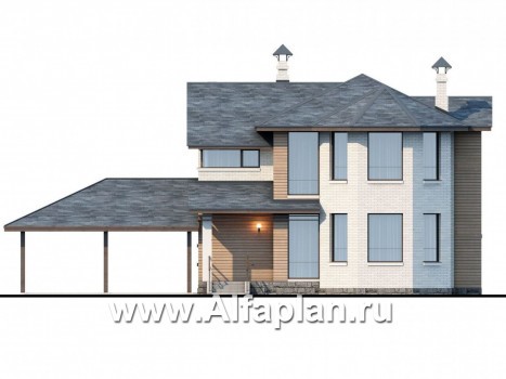 «Безоблачный край» - проект двухэтажного дома с террасой и с эркером, мастер спальня, навес на 2 авто, в современном стиле - превью фасада дома