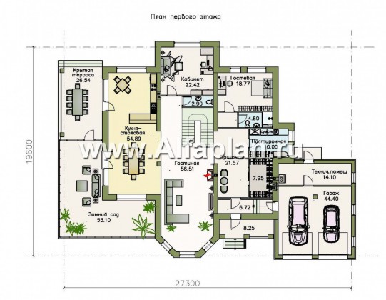 Проекты домов Альфаплан - «Пятьсот квадратов»-комфортабельный загородный особняк бизнес класса - превью плана проекта №1