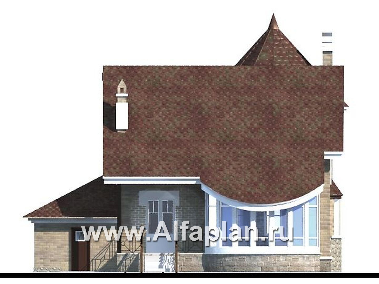 Проекты домов Альфаплан - «Камелот» -  загородный дом с угловой «башней» - изображение фасада №4