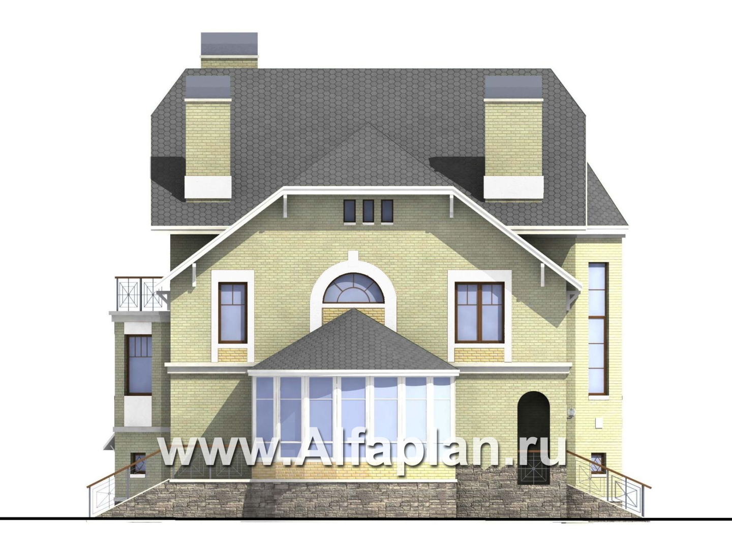 Проекты домов Альфаплан - «Верона» - респектабельный коттедж с гаражом - изображение фасада №3