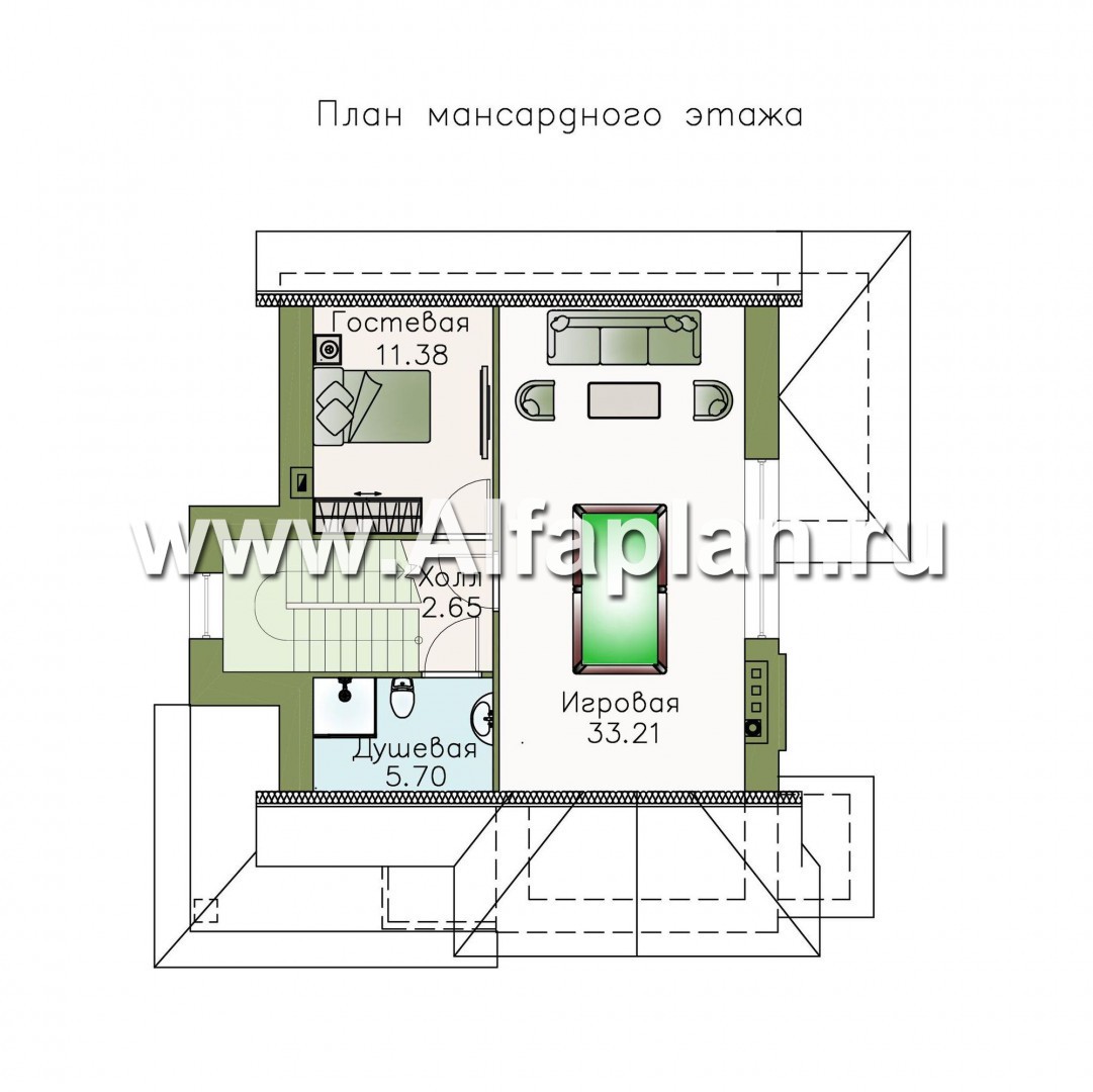 Проекты домов Альфаплан - «Прагматика» - современный коттедж с террасой и бильярдной - план проекта №3