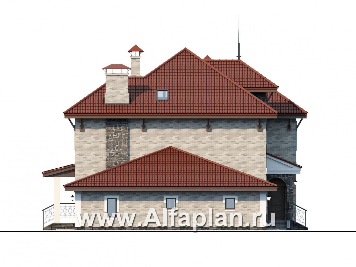 Проекты домов Альфаплан - «Айвенго» — особняк для большой семьи с жилой мансардой и гаражом - изображение фасада №3